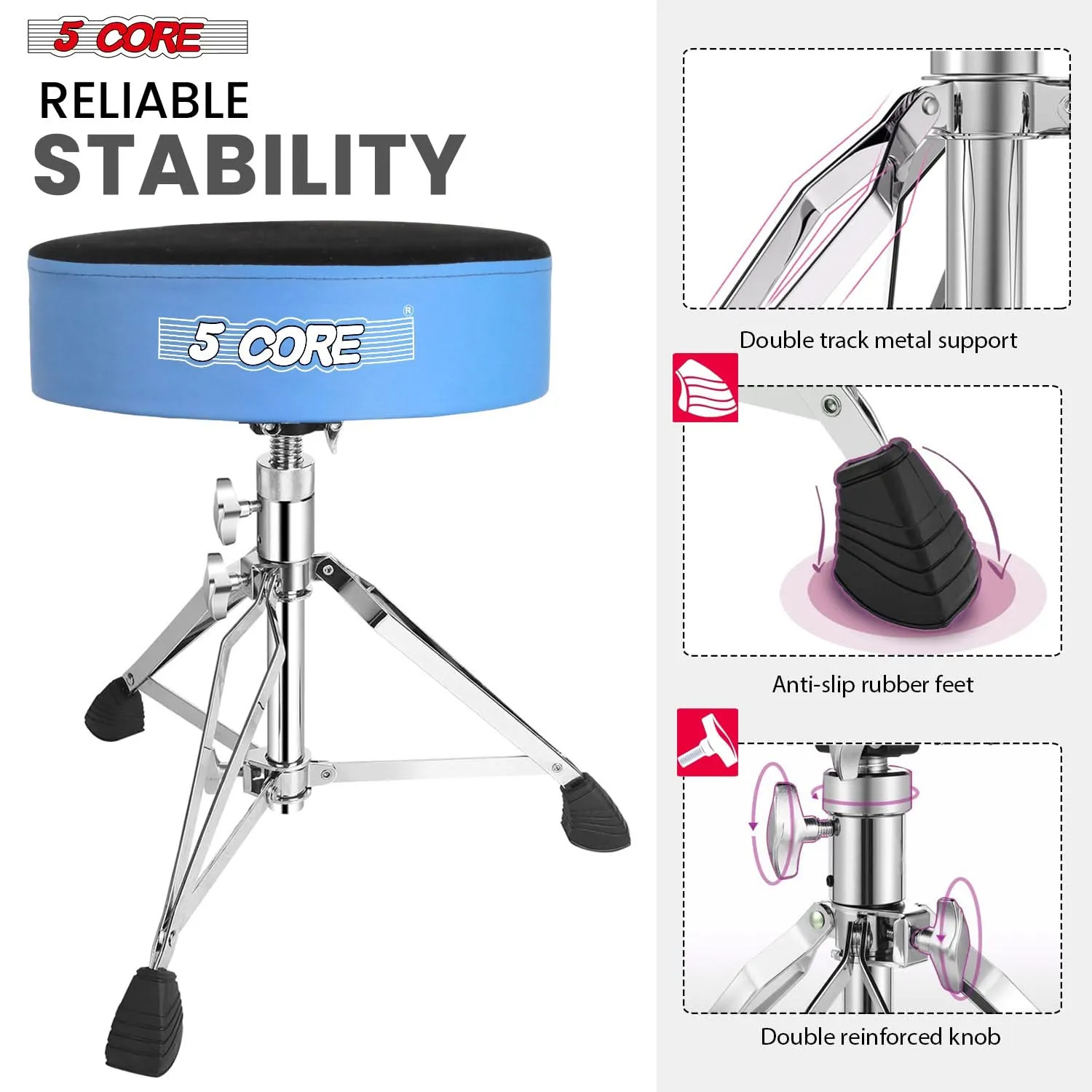 5Core Drum Throne Padded Guitar Stool Swivel Adjustable Drummer Seat