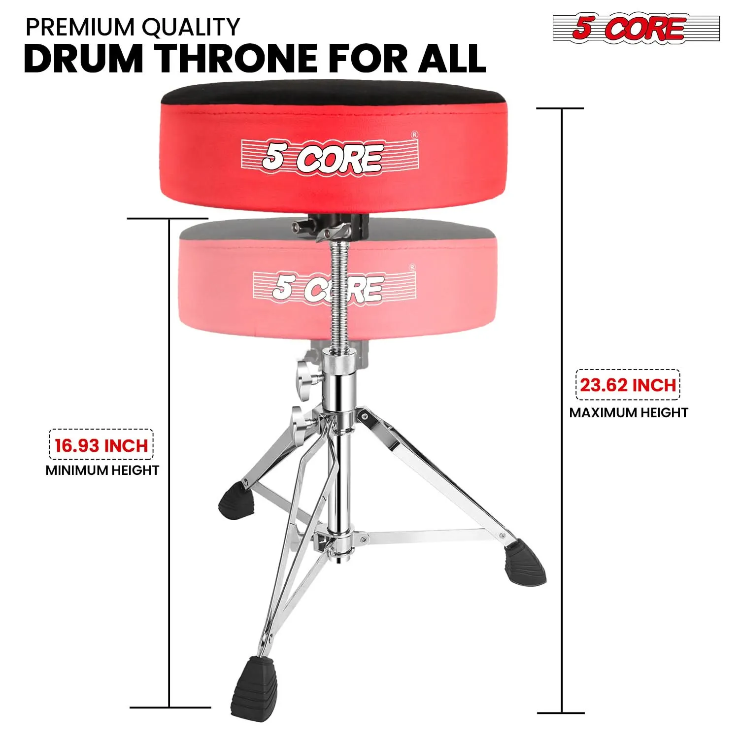 5Core Drum Throne Padded Guitar Stool Swivel Adjustable Drummer Seat