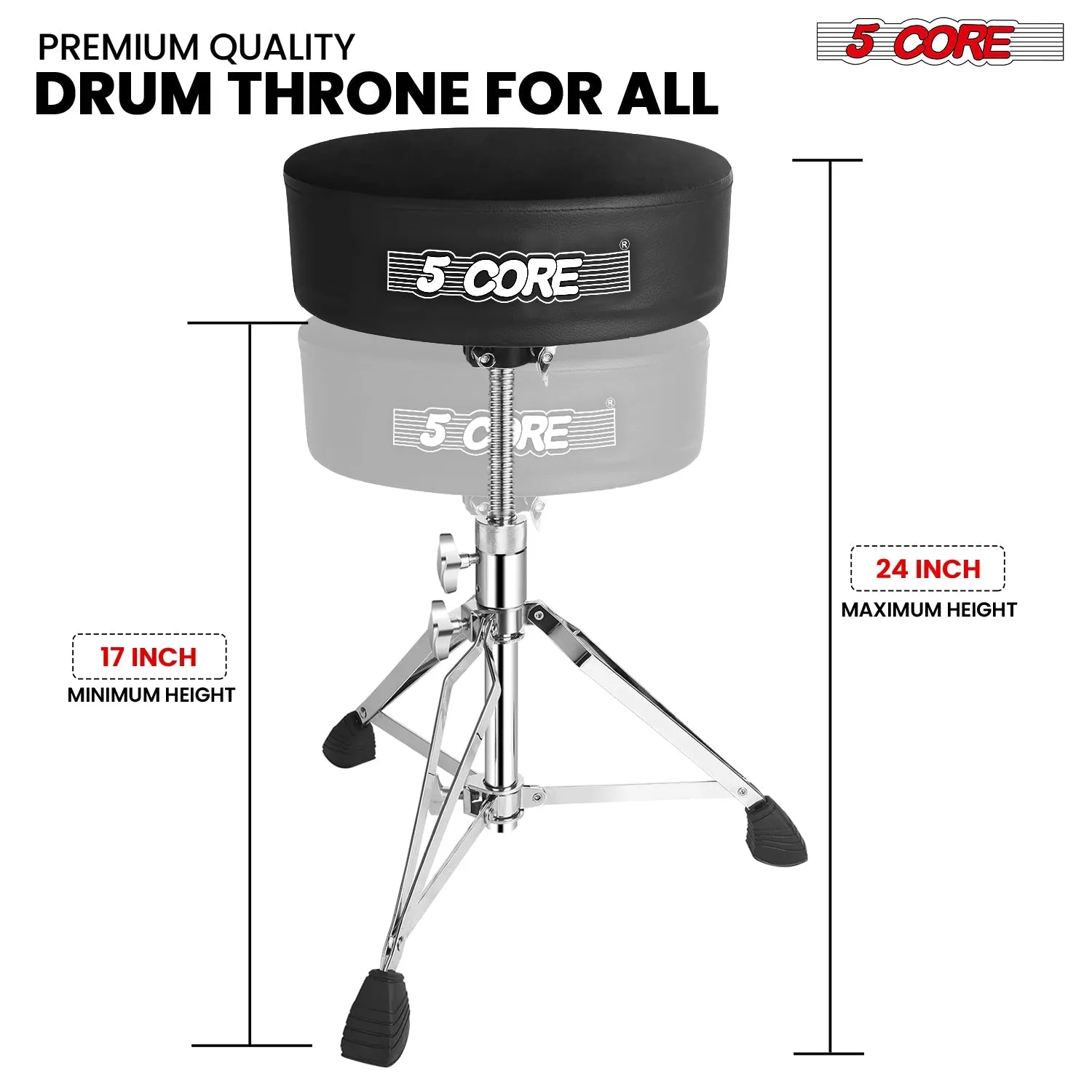 5Core Drum Throne Padded Guitar Stool Swivel Adjustable Drummer Seat