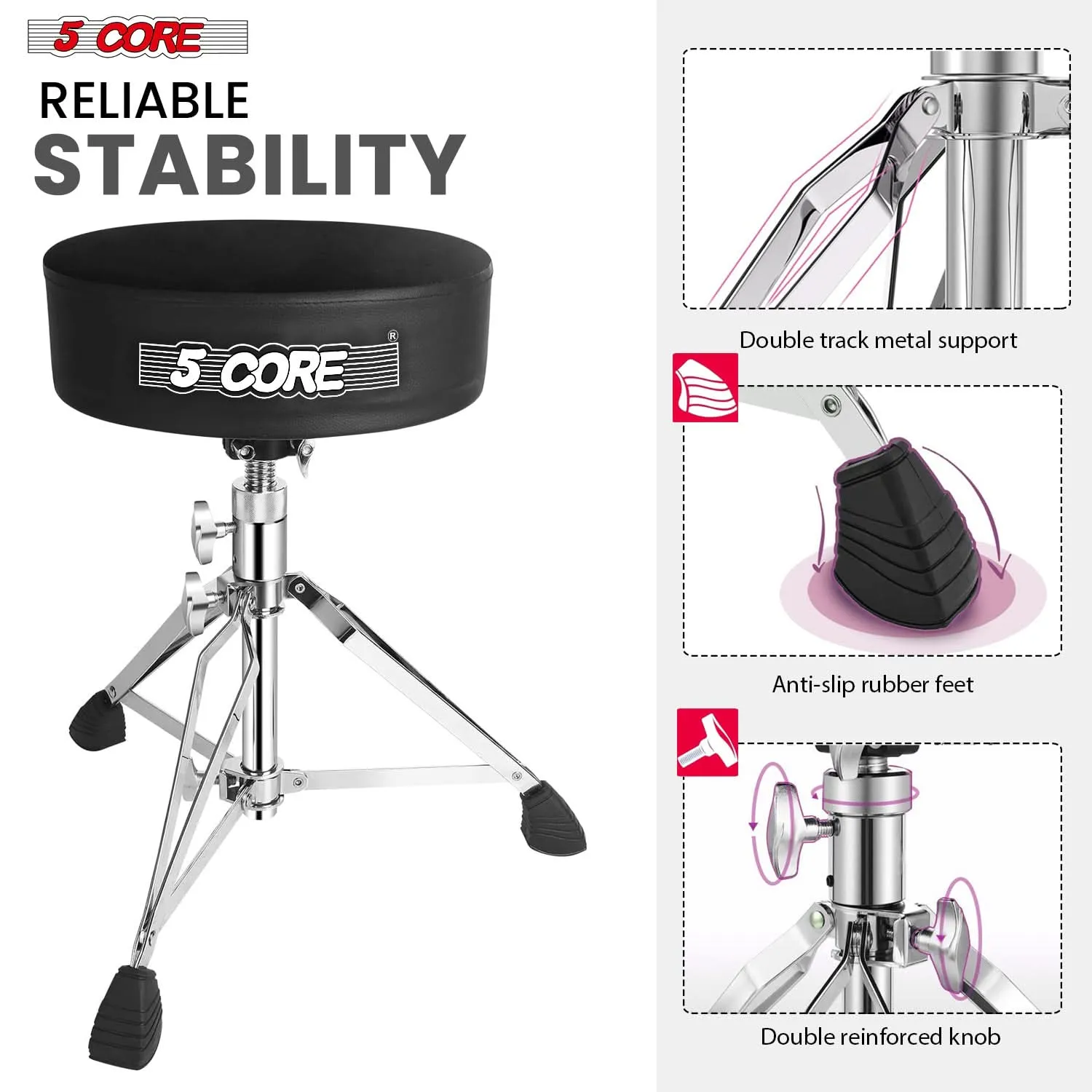 5Core Drum Throne Padded Guitar Stool Swivel Adjustable Drummer Seat