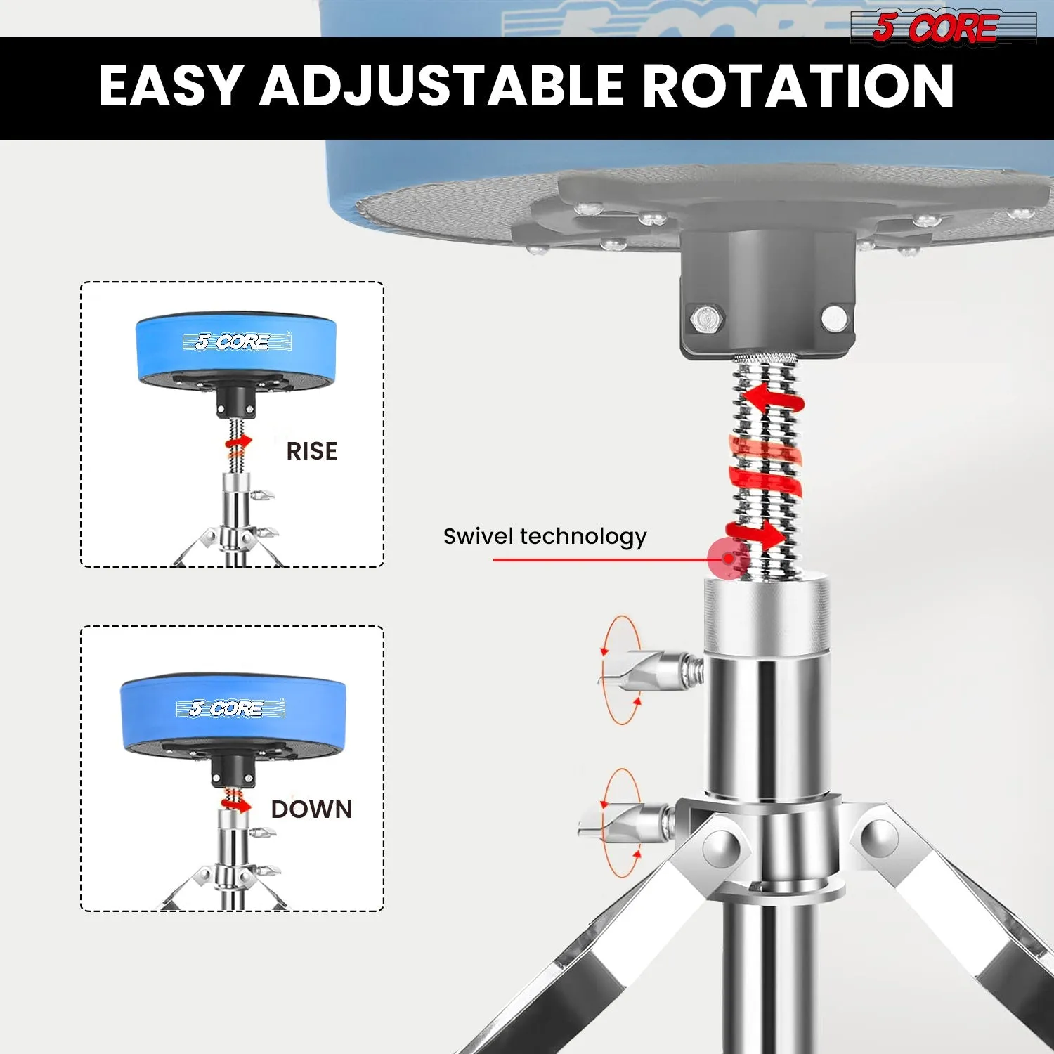 5Core Drum Throne Padded Guitar Stool Swivel Adjustable Drummer Seat