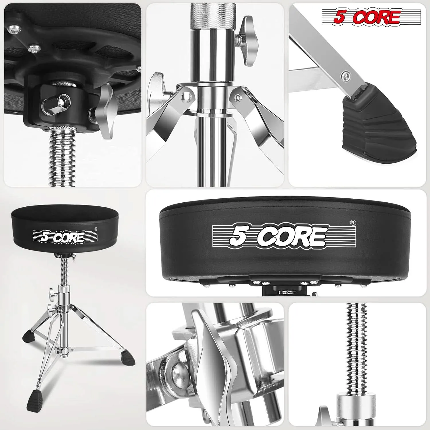 5Core Drum Throne Padded Guitar Stool Swivel Adjustable Drummer Seat