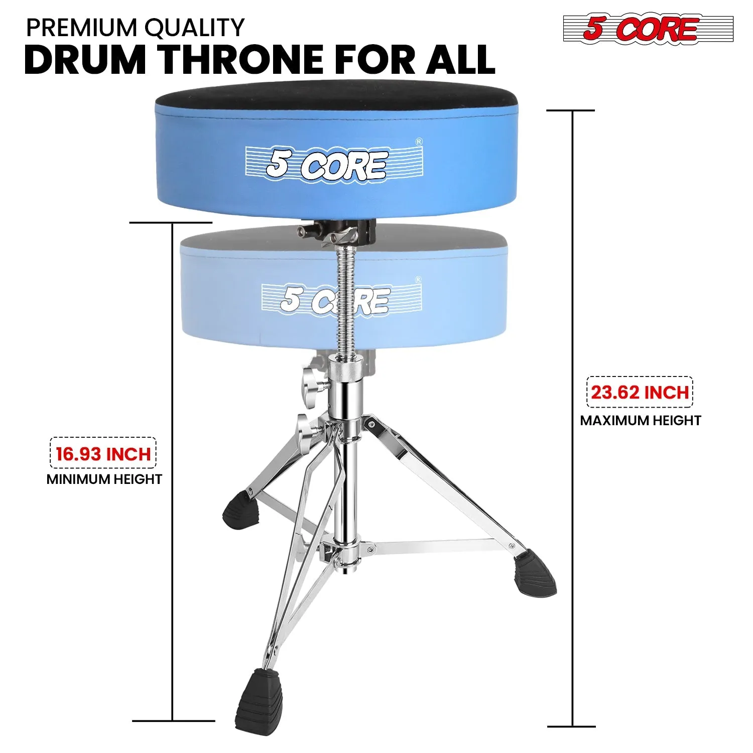 5Core Drum Throne Padded Guitar Stool Swivel Adjustable Drummer Seat