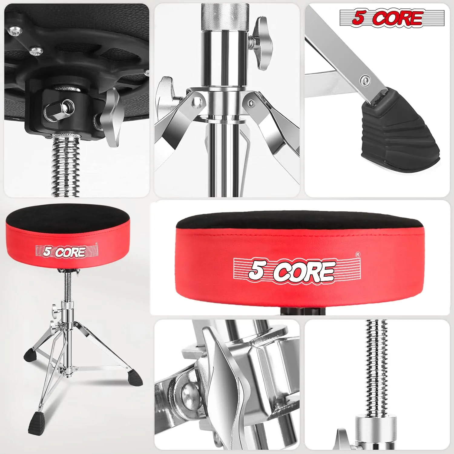 5Core Drum Throne Padded Guitar Stool Swivel Adjustable Drummer Seat