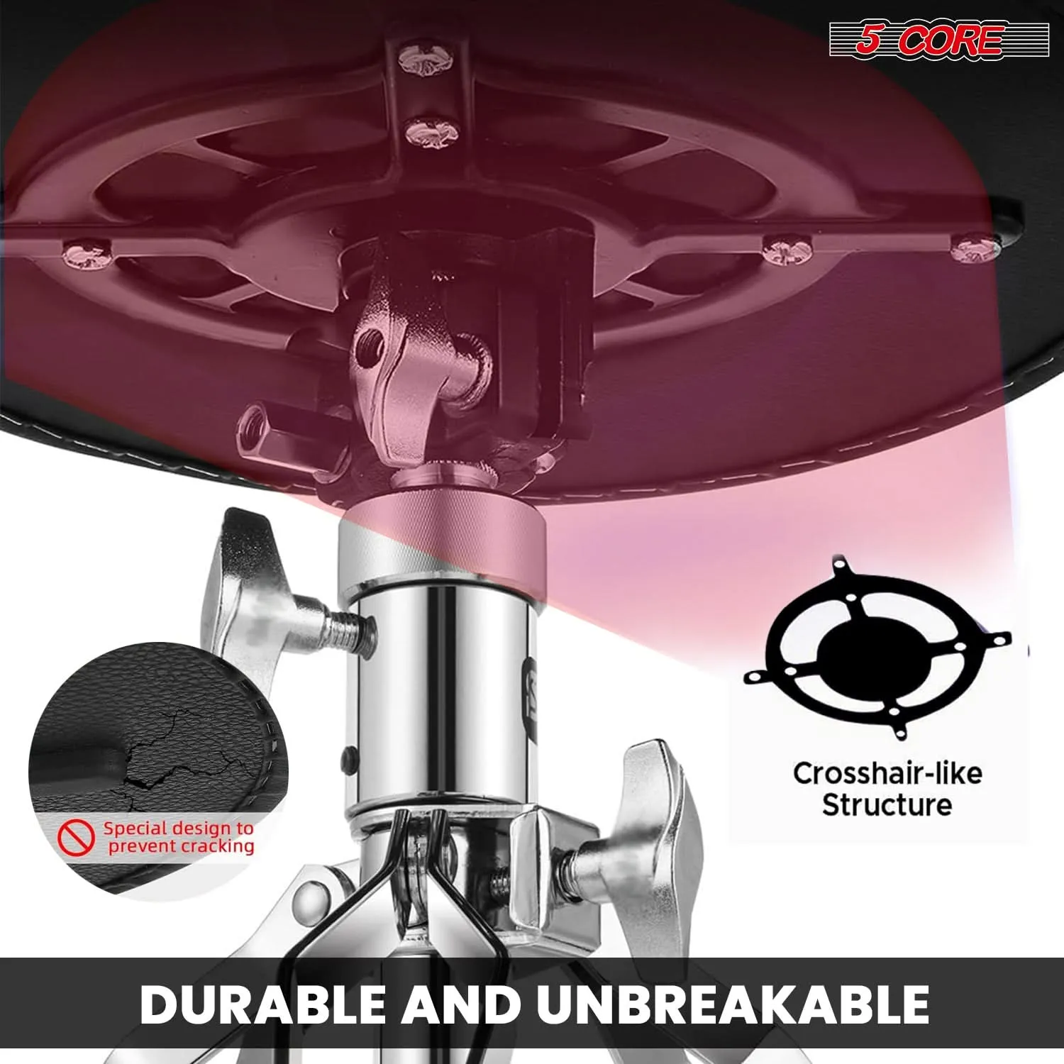 5Core Drum Throne Padded Guitar Stool Swivel Adjustable Drummer Seat