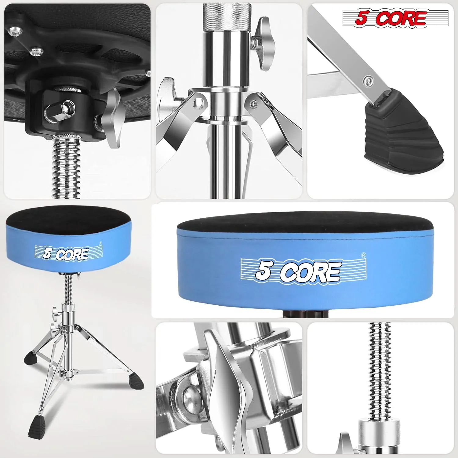 5Core Drum Throne Padded Guitar Stool Swivel Adjustable Drummer Seat