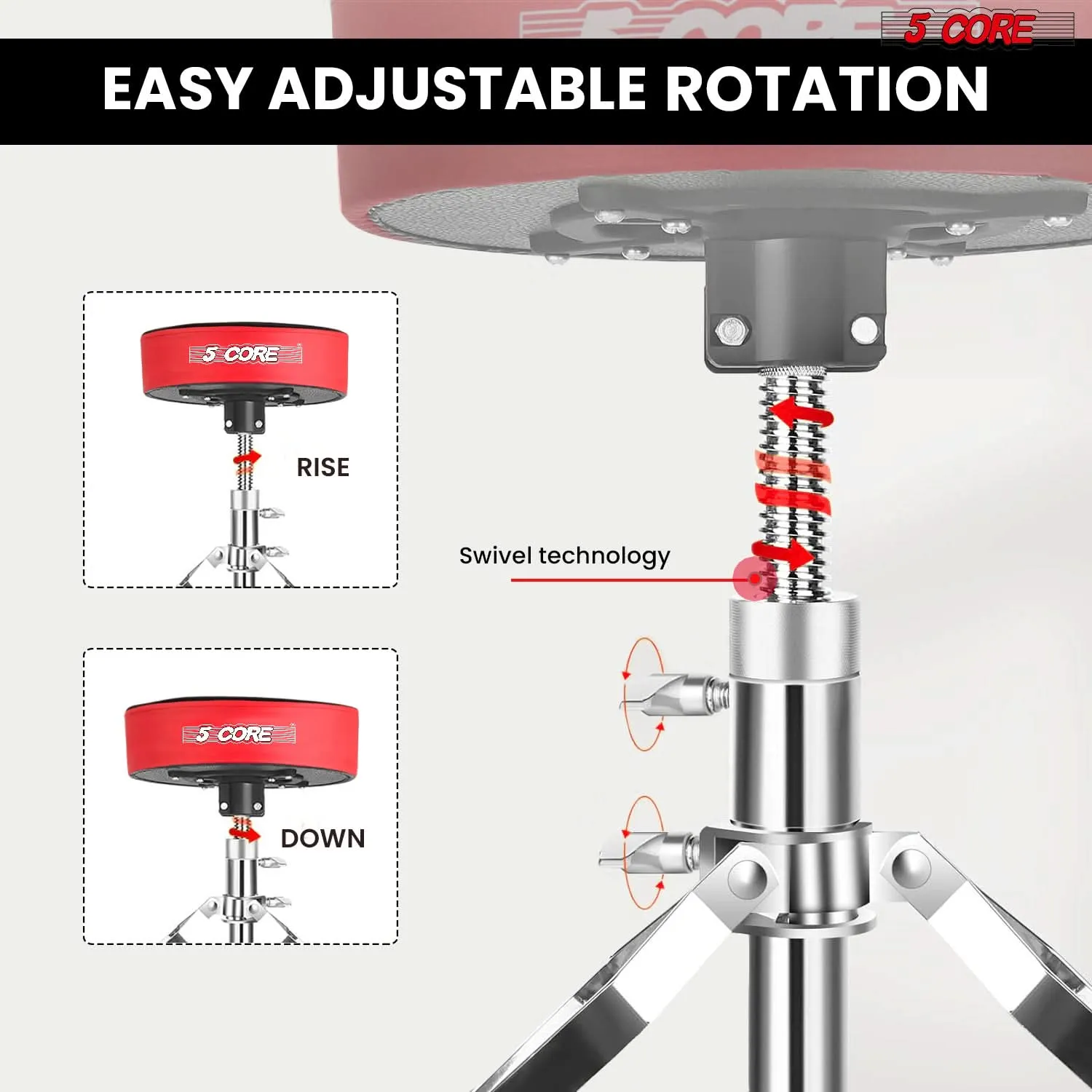5Core Drum Throne Padded Guitar Stool Swivel Adjustable Drummer Seat