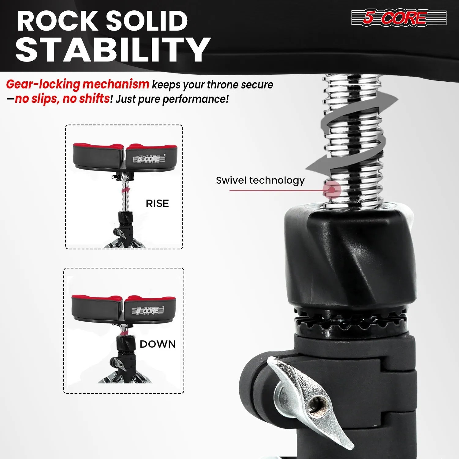 5Core Drum Throne Sponge Padded Guitar Stool Drummer Seat for Adults &