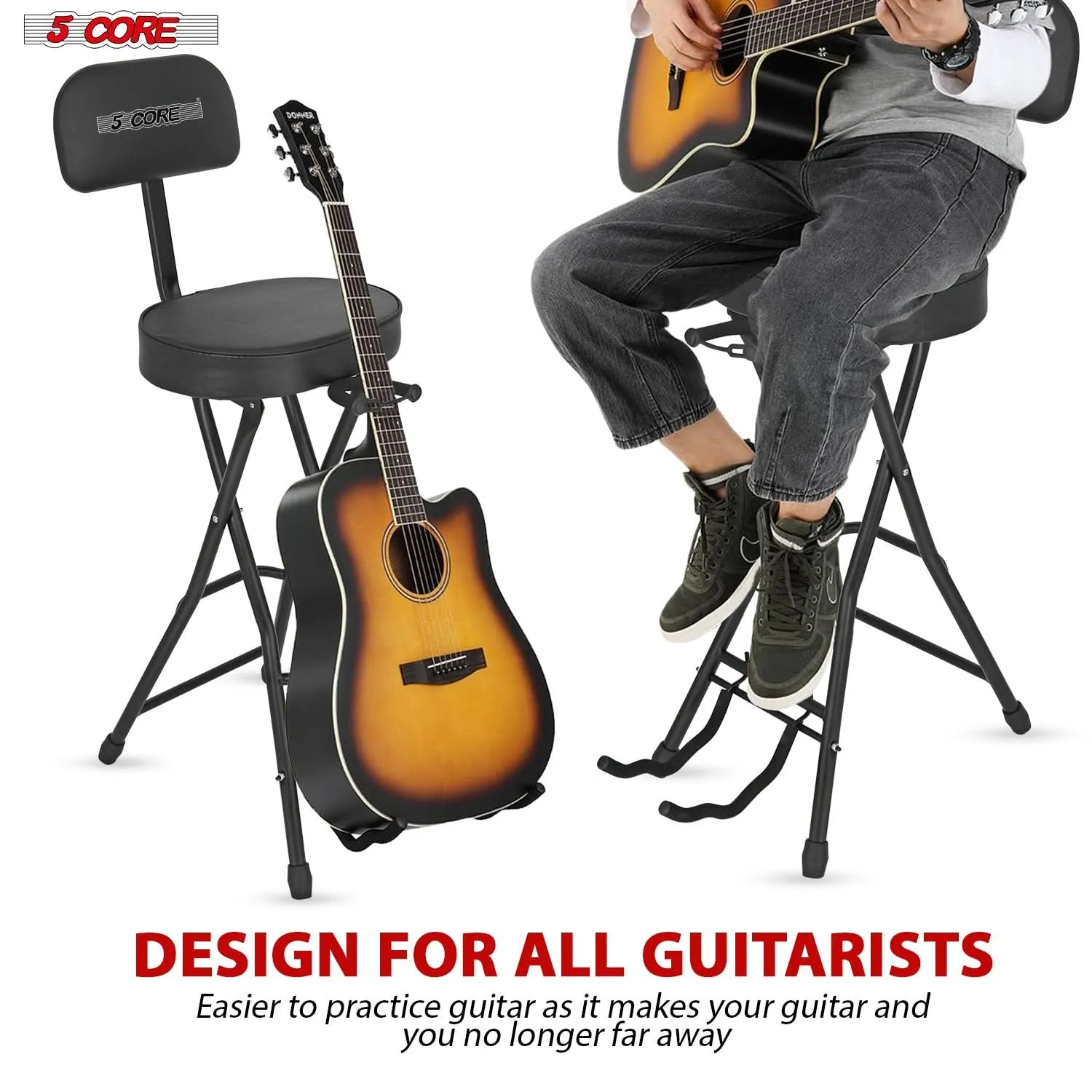 5Core Guitar Stool Adjustable Backrest Piano Chair Padded Seat Music