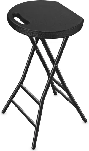 5Rcom Folding Stool, 24 inch Tall Folding Bar Stool with Safety Lock, Metal and Plastic Foldable Stool for Adults with Handle and Steel Frame Legs, 550lbs Capacity, Black