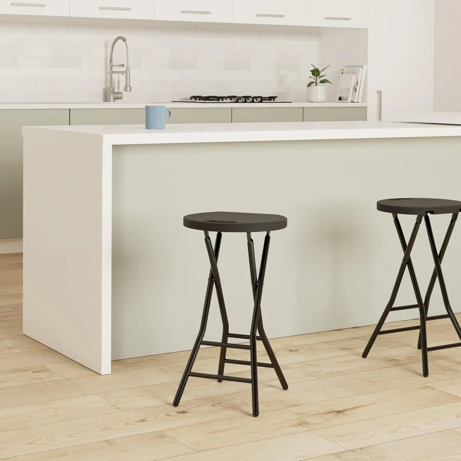 5Rcom Folding Stool,2 Pack 24 inch Tall Folding Bar Stool with Handle, Metal and Plastic Foldable Stool for Adults with Steel Frame Legs, 550lbs Capacity, Black