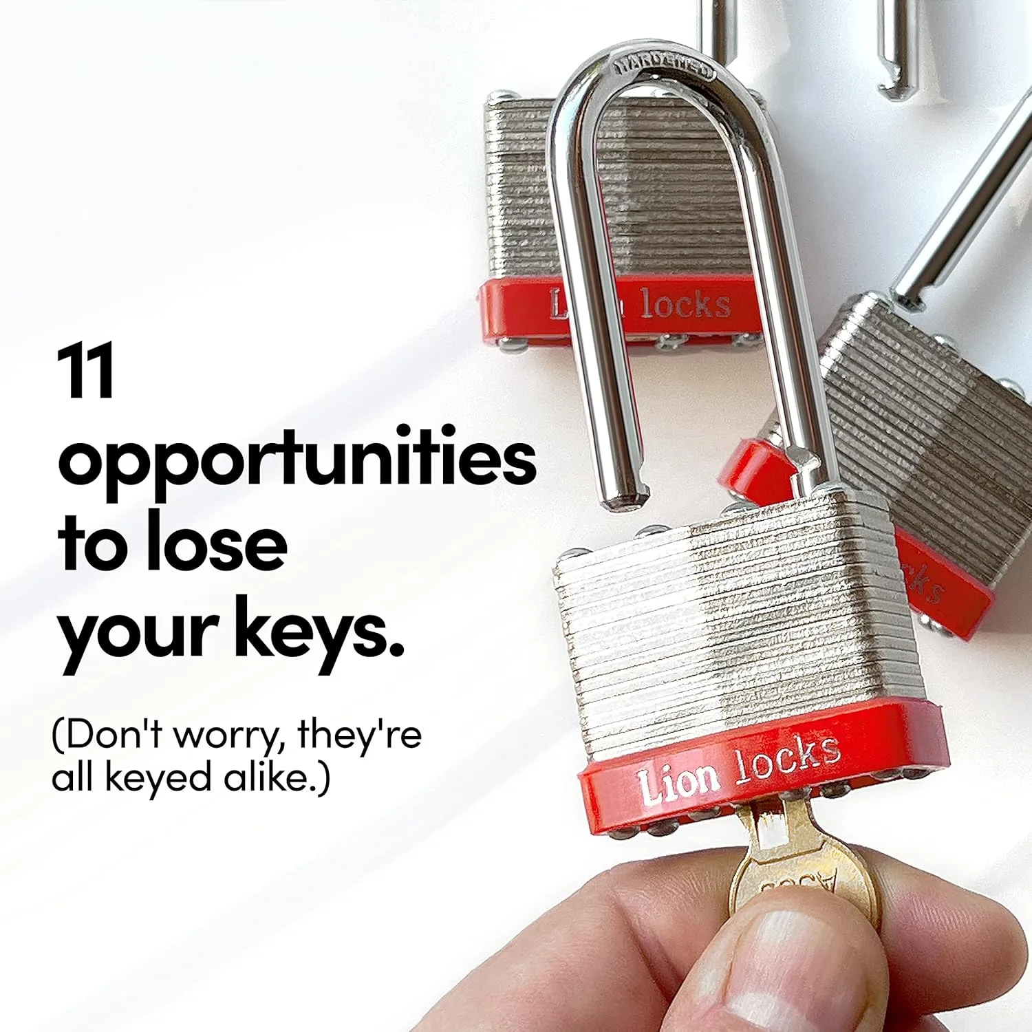 6 Keyed Alike Padlocks with 2" Long Shackle, 12 Keys - Padlocks for Outdoor Use, Locks with Keys, Hardened Steel Case, Pick Resistant Brass Pin Cylinder for Hasp Latch, Locker, Gate