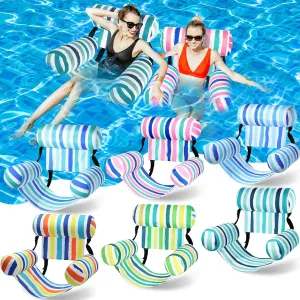 6 Pack Pool Float Chair Bulk for Adult Inflatable Fabric Covered Pool Lounge Chairs Adjustable Hammock Water Floating Chair Stripe Pattern Swimming Float for Summer Water