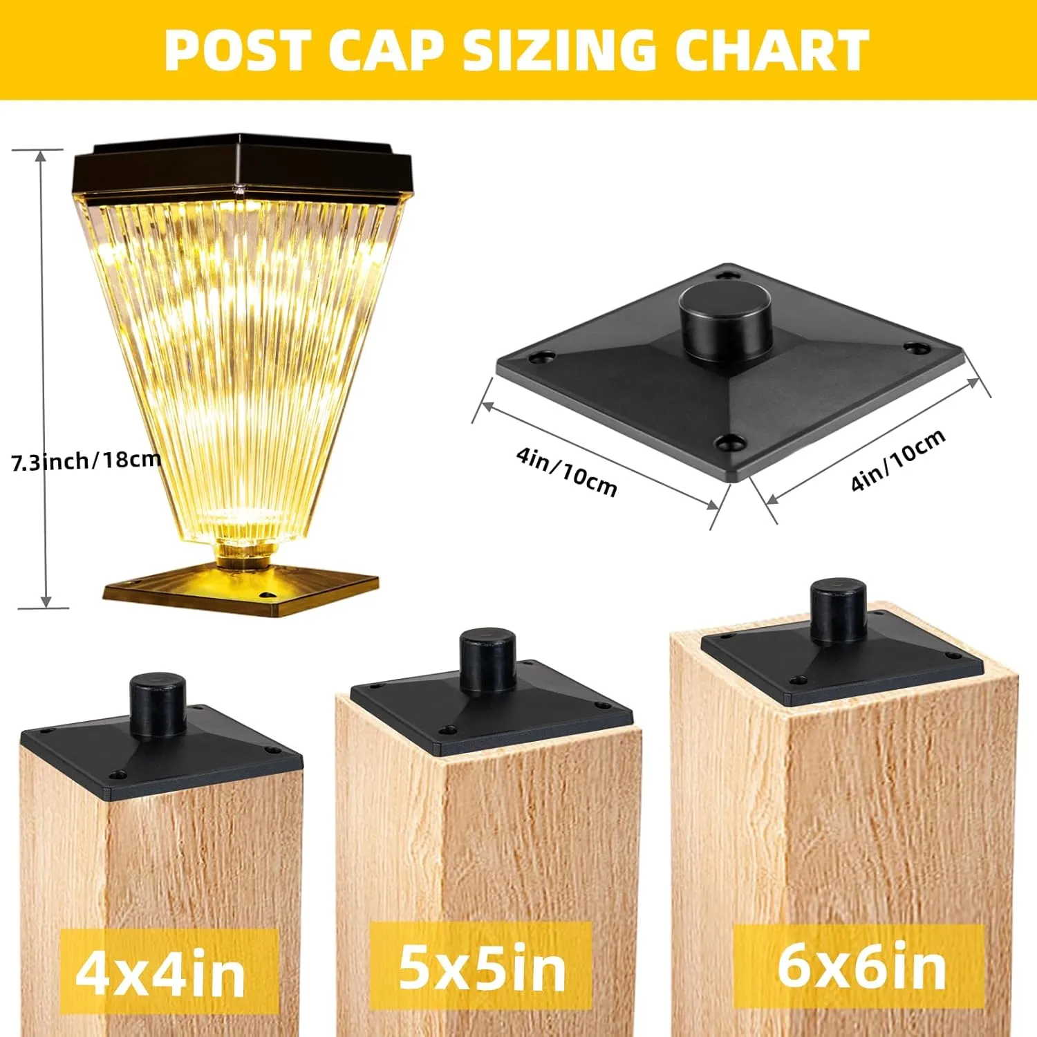 6 Pack Solar Post Cap Lights Outdoor Waterproof Solar Path Post Pillar Lights Sun Powered Fence Cap Light Outdoor for 4x4 5x5 6x6 Wood Posts, Warm Bright Bulb Lighting for Garden Deck Yard