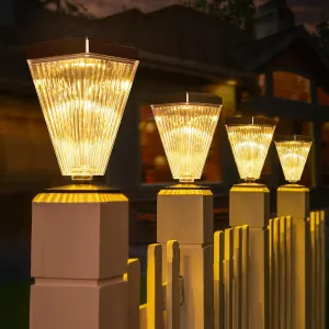 6 Pack Solar Post Cap Lights Outdoor Waterproof Solar Path Post Pillar Lights Sun Powered Fence Cap Light Outdoor for 4x4 5x5 6x6 Wood Posts, Warm Bright Bulb Lighting for Garden Deck Yard