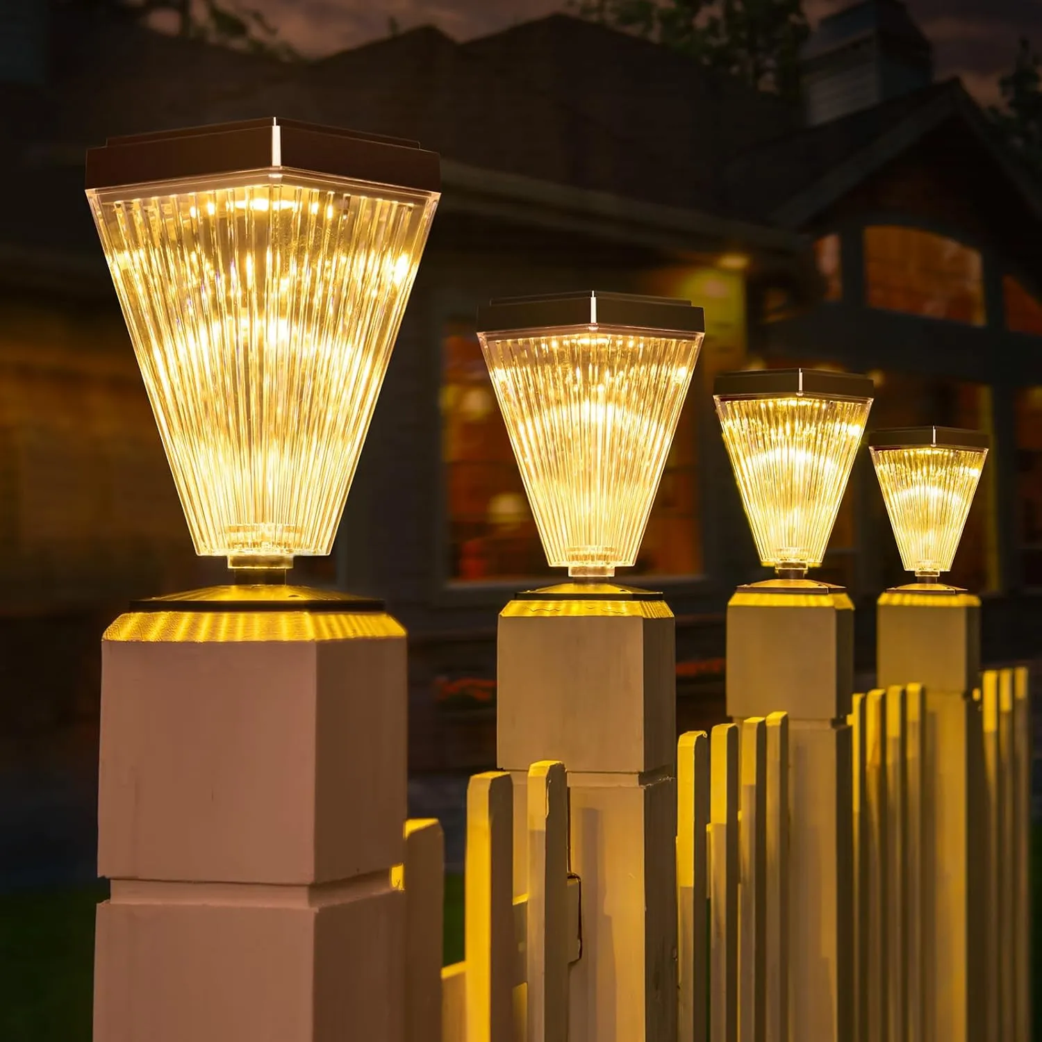 6 Pack Solar Post Cap Lights Outdoor Waterproof Solar Path Post Pillar Lights Sun Powered Fence Cap Light Outdoor for 4x4 5x5 6x6 Wood Posts, Warm Bright Bulb Lighting for Garden Deck Yard