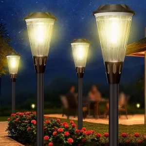 6 Pack Super Bright Solar Lights Outdoor 2-in-1 Warm&Cold IP65 Waterproof,Auto On/Off 6500K,Solar Pathway Walkway Lights for Yard,Patio,Landscape,Sidewalk,Driveway,Lawn