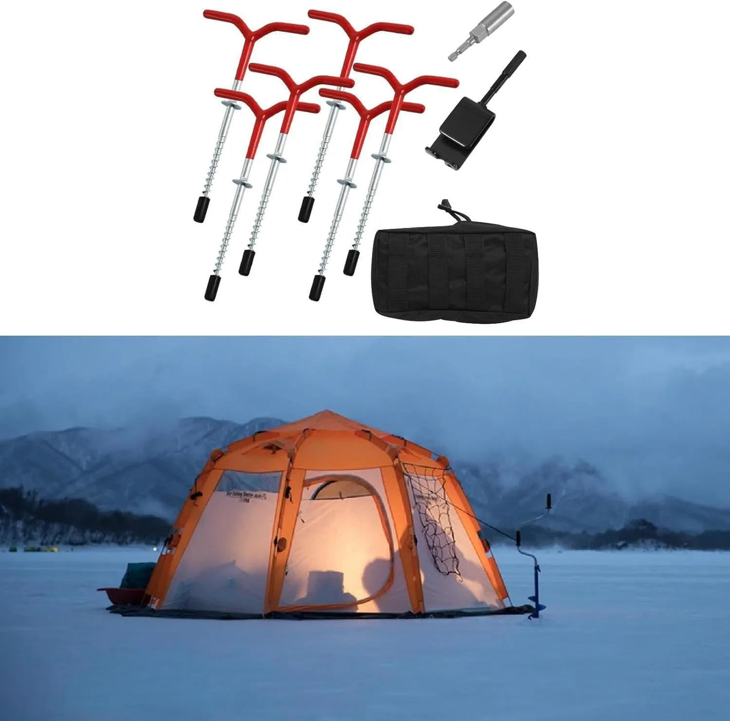6 Pieces Ice Anchor Drill Adapter. Ice Fishing Anchors Threaded Tent Pegs Heavy Duty Shelter Anchors. Fishing Anchor Tool