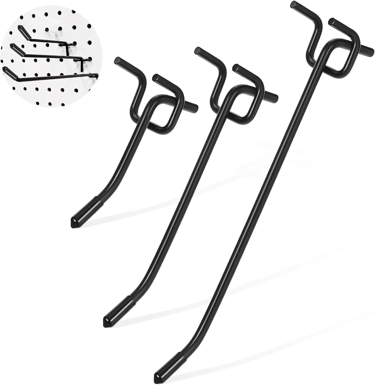 60 Pack 2/4/6 Inches Pegboard Hooks, Heavy Duty Metal Peg Board Shelving Hanger Fit 1/4" Pegboard Hanging Tools for Garage, Craft Organizing, Kitchen Store, Retail Store Display - Black