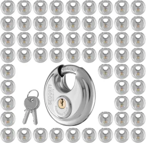 60-Pack Discus Padlocks Keyed Alike, 2-3/4 inch Wide, Stainless Steel 304 Round Lock, Waterproof and Rustproof Storage Lock with Brass Keys, Ideal for Storage Unit Gate, Outdoor, Shed, Fence