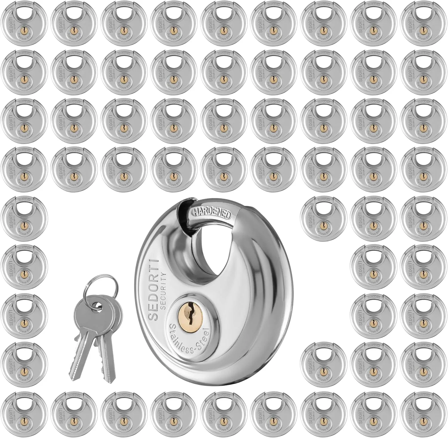 60-Pack Discus Padlocks Keyed Alike, 2-3/4 inch Wide, Stainless Steel 304 Round Lock, Waterproof and Rustproof Storage Lock with Brass Keys, Ideal for Storage Unit Gate, Outdoor, Shed, Fence