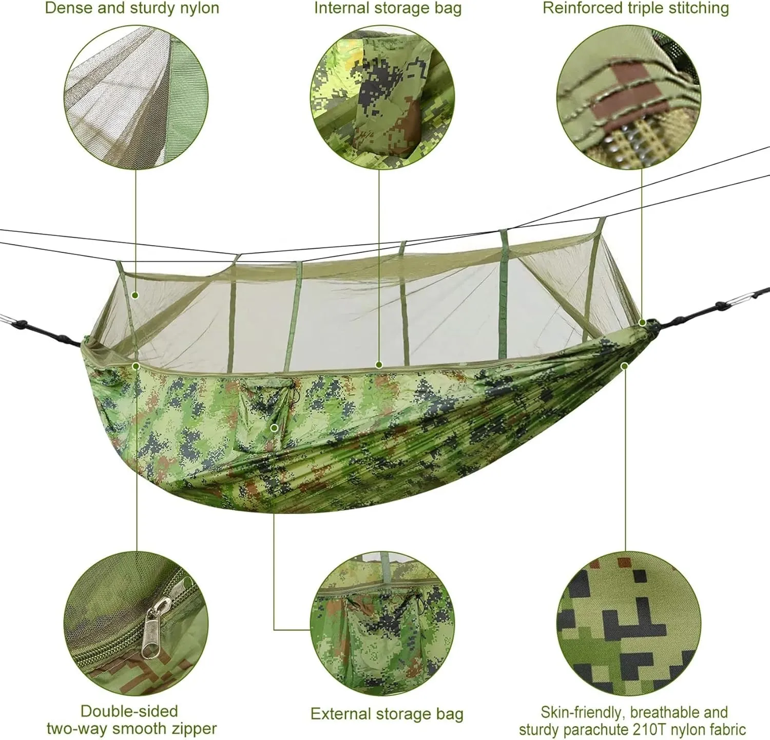 600lbs Load 2 Persons Hammock with Mosquito Net Outdoor Hiking Camping Portable Nylon Swing Bed (Grey)