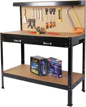 63" Universal Steel Workbench Tool Storage Work Bench Workshop Tools Table W/Drawer and Peg Board,Black