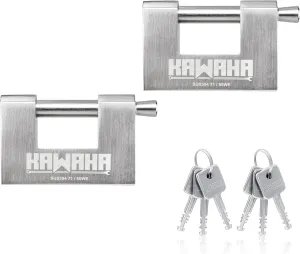71/80-2PS Stainless Steel D-Shaped Padlock with Stainless Steel Keys for Garage Door, Containers, Shed, Locker and Warehouse (3-1/8 inch, Keyed Alike - 2 Pack)