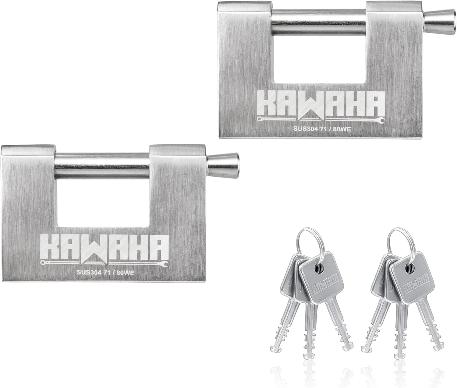 71/80-2PS Stainless Steel D-Shaped Padlock with Stainless Steel Keys for Garage Door, Containers, Shed, Locker and Warehouse (3-1/8 inch, Keyed Alike - 2 Pack)