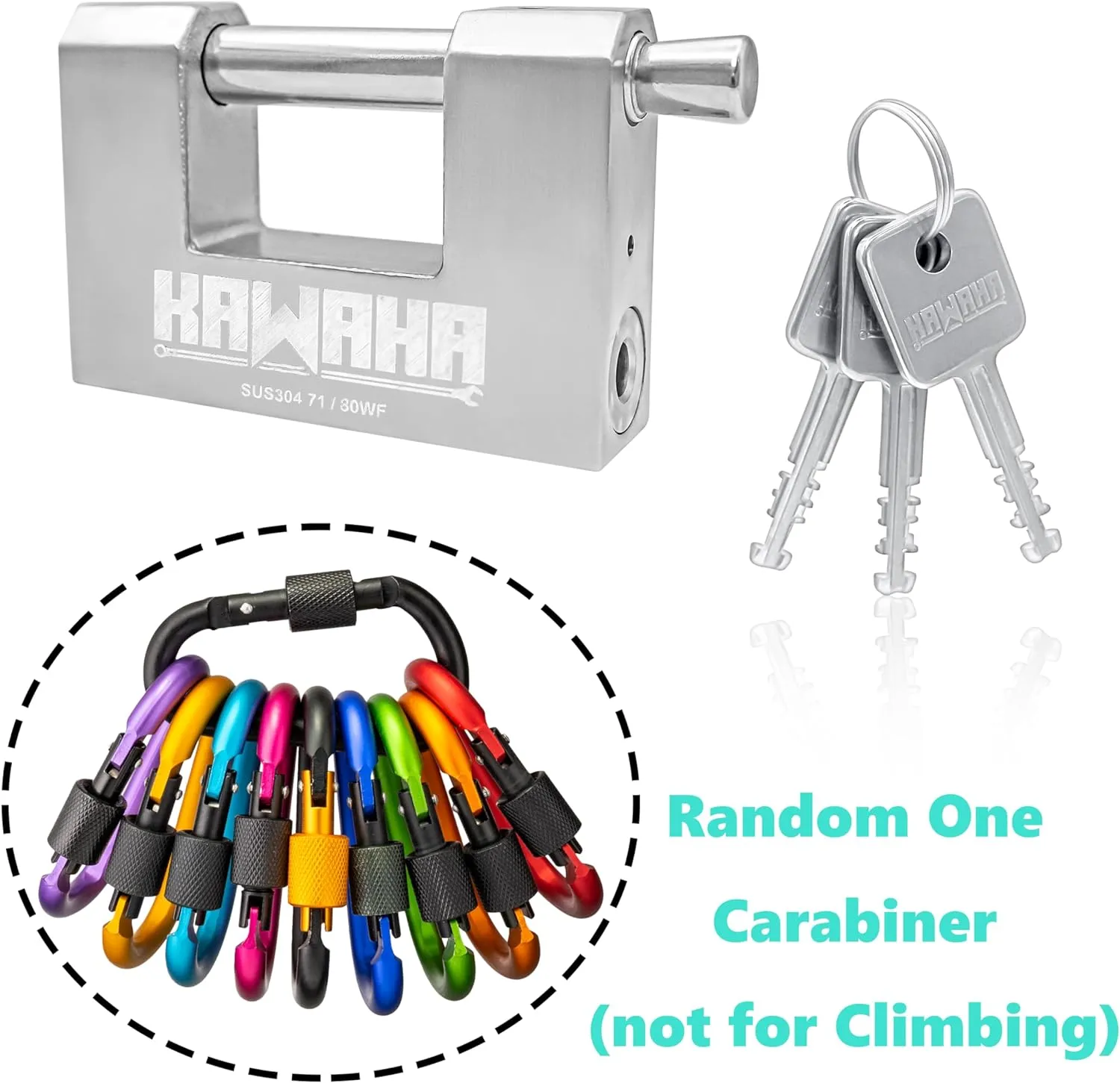71/80-2PS Stainless Steel D-Shaped Padlock with Stainless Steel Keys for Garage Door, Containers, Shed, Locker and Warehouse (3-1/8 inch, Keyed Alike - 2 Pack)