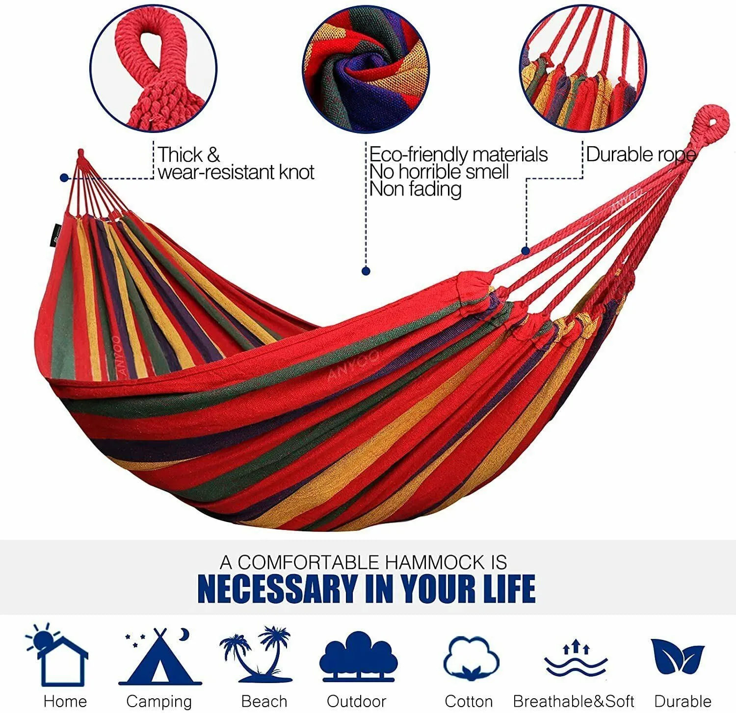 75"x59" Garden Camping Hammock Swing Bed 450lbs Capacity w/ Tree Strap Hiking Travel