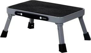 7" Sturdy Steel Folding Step Stool with Anti-Slip Platform & Feet - Compact Lightweight 1-Step Stools for Kitchen, Bedside, Office, RV - Durable & Safe (Black)
