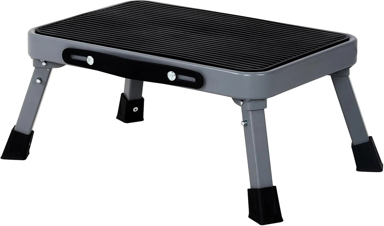 7" Sturdy Steel Folding Step Stool with Anti-Slip Platform & Feet - Compact Lightweight 1-Step Stools for Kitchen, Bedside, Office, RV - Durable & Safe (Black)