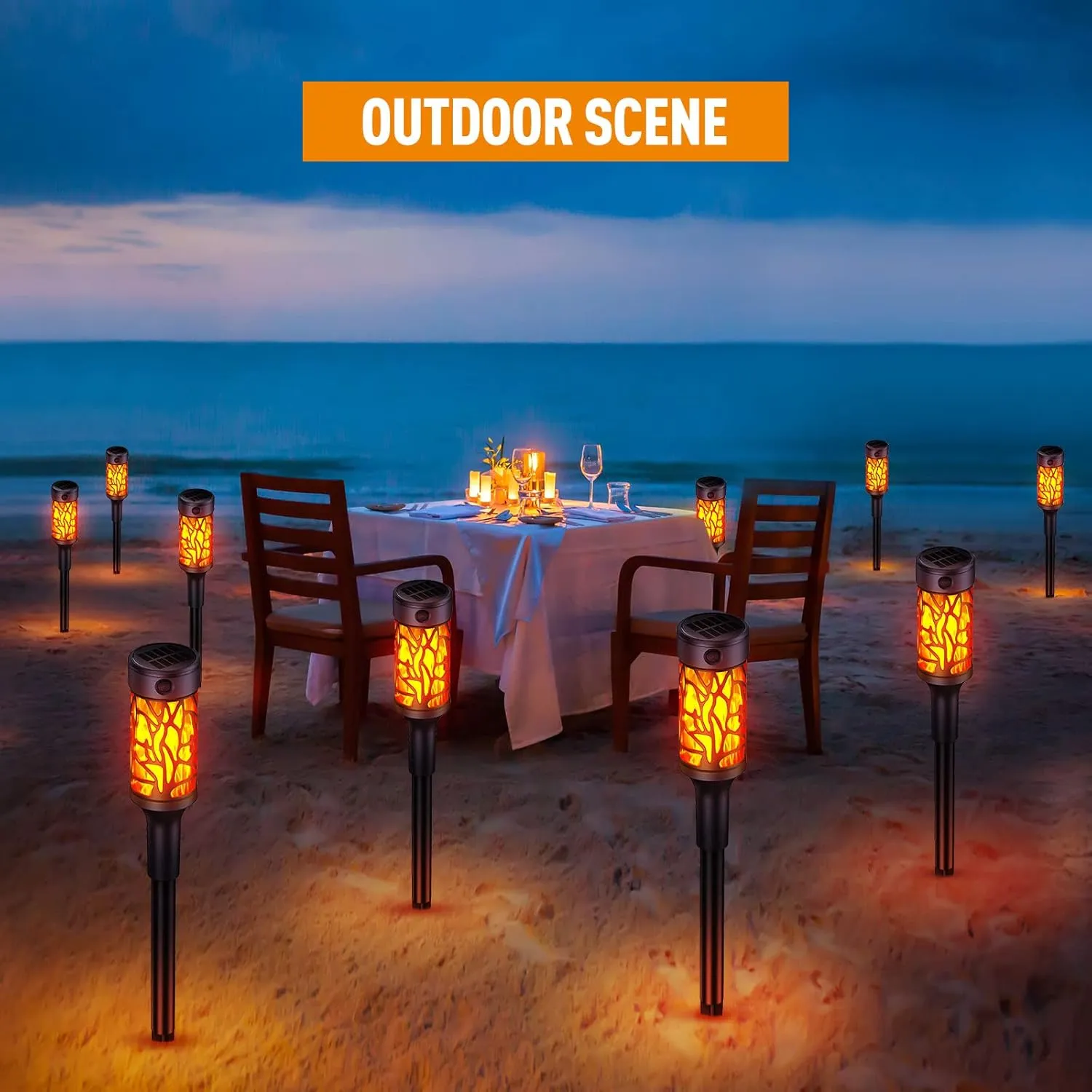 8 Pack Solar Outdoor Lights with Dancing Flickering Flames for Garden, Halloween Decorations, Waterproof Yard Decor for Pathway, Patio