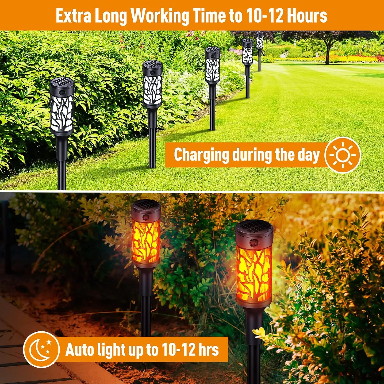 8 Pack Solar Outdoor Lights with Dancing Flickering Flames for Garden, Halloween Decorations, Waterproof Yard Decor for Pathway, Patio