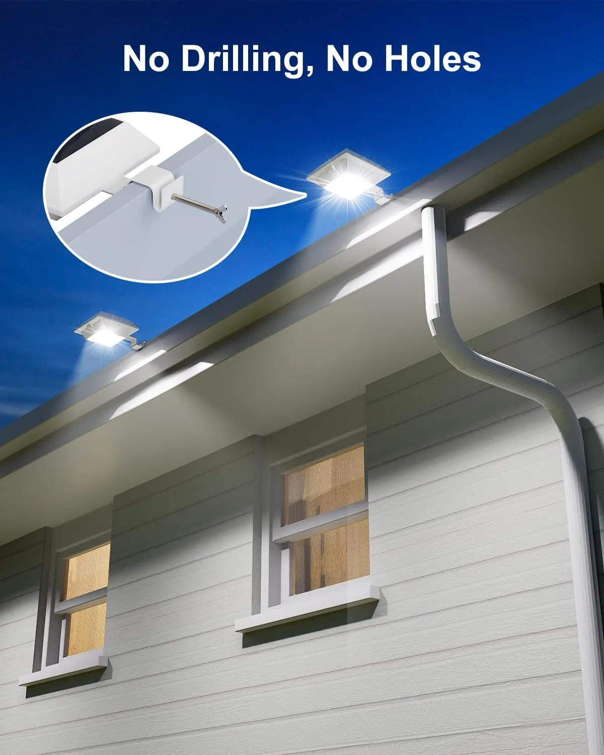 8 Pack White Solar Powered Gutter Lights Outdoor Decorative Waterproof 12 LEDs Yard Lamp for Lighting Fence, Railing, Outside Wall, Deck, Garden, Path, Backyard, Walkway, Patio, Holeless Installation