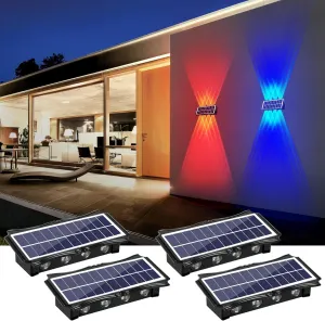 8LED Multi-Color Solar Wall Lights, Up and Down Lighting Solar Outdoor Light Waterproof IP65, Solar Fence Light for Yard Deck Garden Garage Walkway Porch Christmas Decorations (4 Pack)