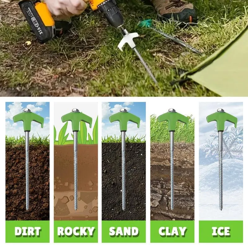 8" Screw in Tent Stakes - Ground Anchors Screw in, 2024 Upgraded Drillable Tent Stakes, Heavy Duty Metal Stake Ground Anchor Peg Threaded Tent Spikes with 1 Hex Head Driver