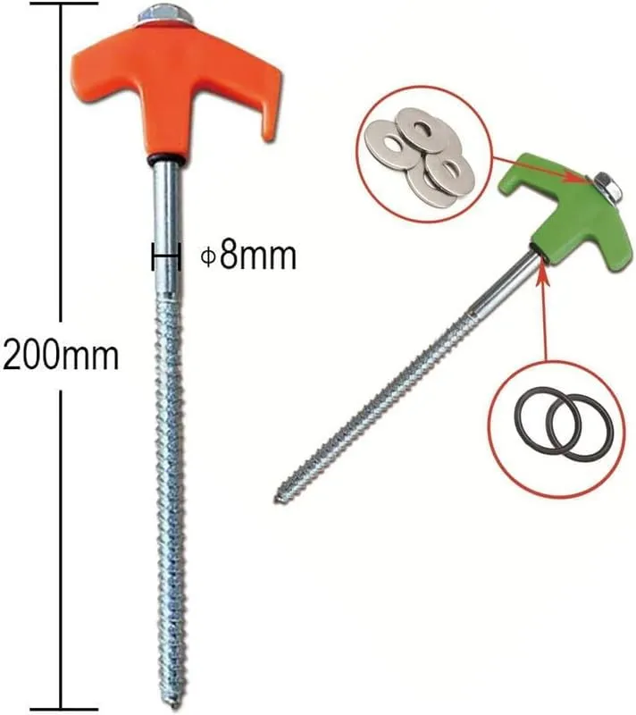 8" Screw in Tent Stakes - Ground Anchors Screw in, 2024 Upgraded Drillable Tent Stakes, Heavy Duty Metal Stake Ground Anchor Peg Threaded Tent Spikes with 1 Hex Head Driver