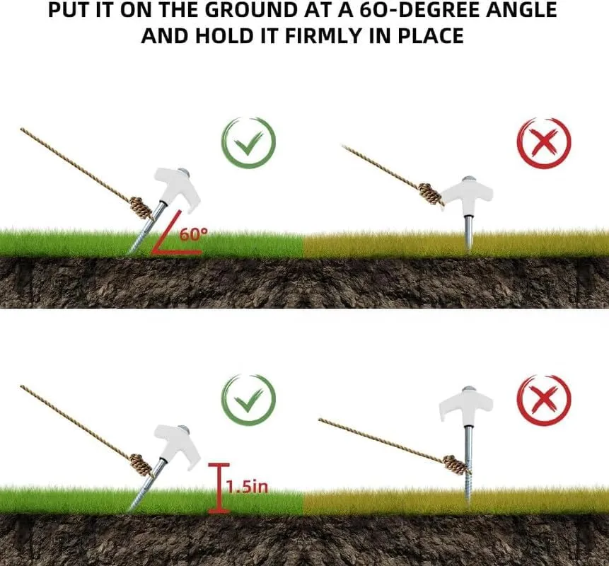 8" Screw in Tent Stakes - Ground Anchors Screw in, 2024 Upgraded Drillable Tent Stakes, Heavy Duty Metal Stake Ground Anchor Peg Threaded Tent Spikes with 1 Hex Head Driver