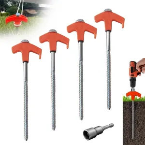 8" Screw in Tent Stakes - Ground Anchors Screw in, 2024 Upgraded Drillable Tent Stakes, Heavy Duty Metal Stake Ground Anchor Peg Threaded Tent Spikes with 1 Hex Head Driver