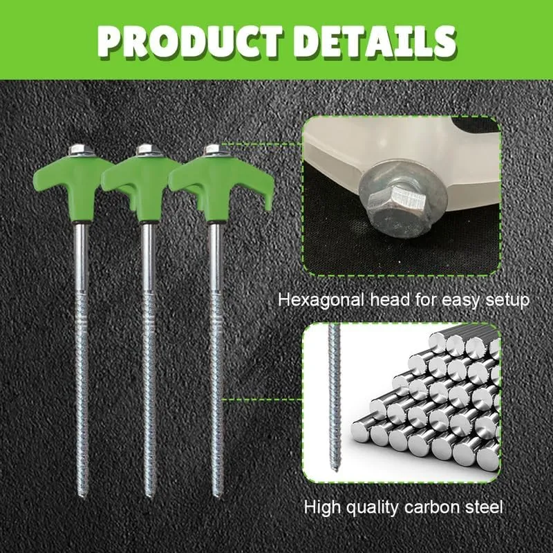 8" Screw in Tent Stakes - Ground Anchors Screw in, 2024 Upgraded Drillable Tent Stakes, Heavy Duty Metal Stake Ground Anchor Peg Threaded Tent Spikes with 1 Hex Head Driver
