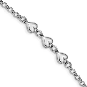925 Sterling Silver Triple Heart Charm Bracelet - with Secure Lobster Lock Clasp 7" (Width = 3mm)
