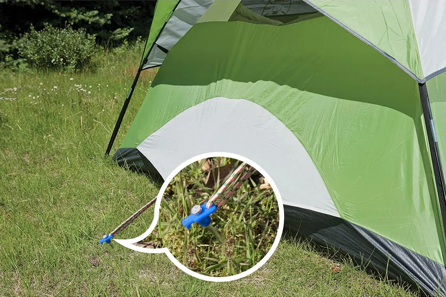 ABCCANOPY 15 Inch Tent Stakes 10 Pcs Non-Rust Metal Ground Anchors, Heavy Duty Spikes with 4 Ropes for Outdoor Camping, Blue