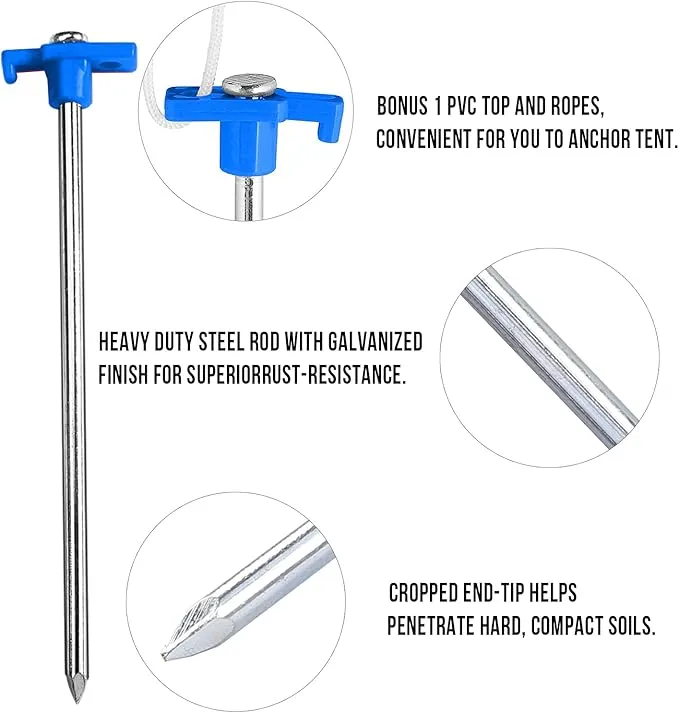 ABCCANOPY Tent Stakes 16" Camping Tent Stakes, 10pc-Pack (Blue)