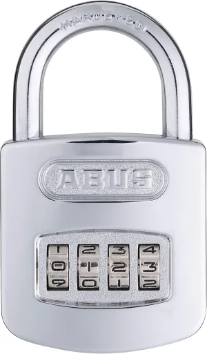 ABUS 160/50 B 160 All Weather Chrome 4 Dial Combination Padlock, Black/Silver
