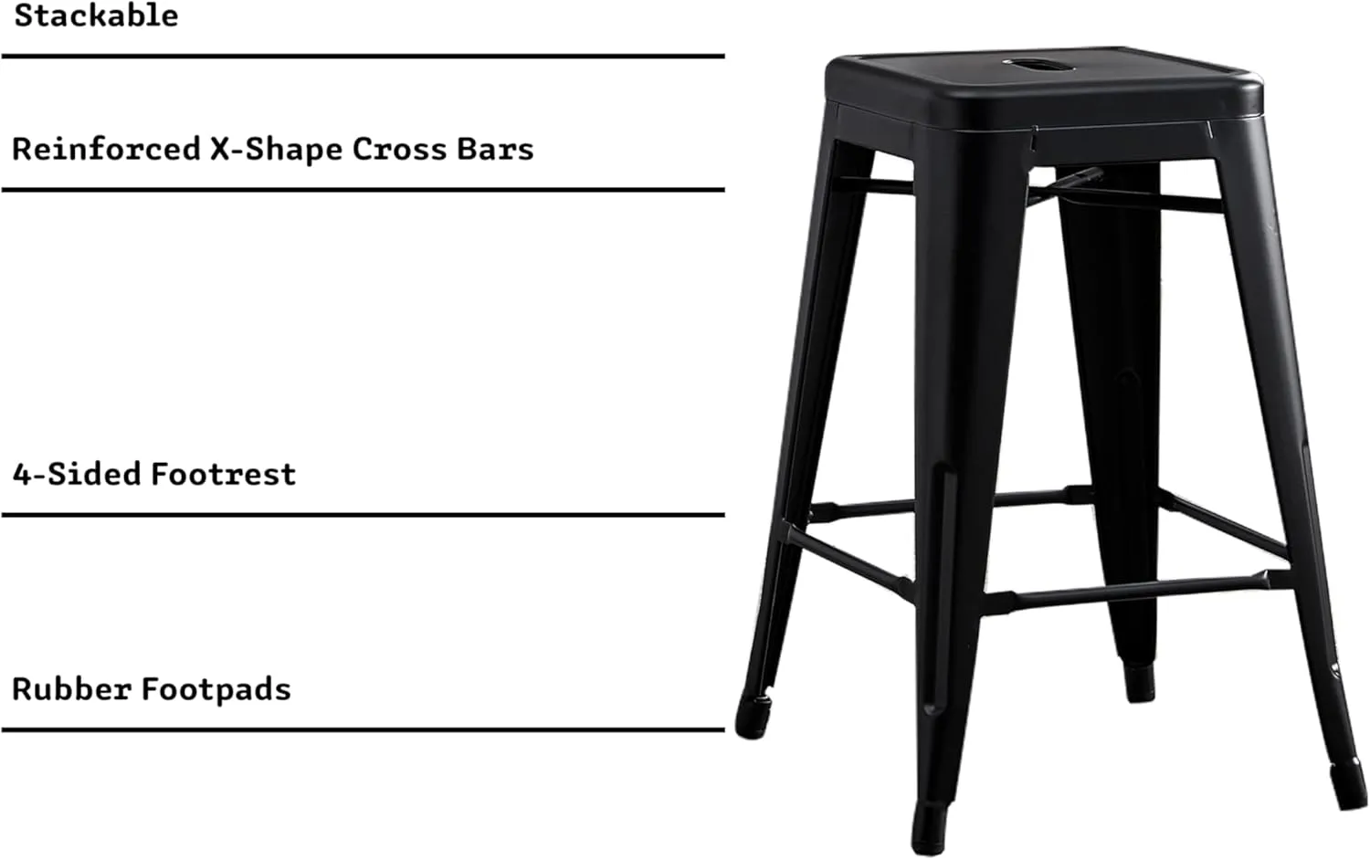 AC Pacific 24” Metal Backless Barstool Set of 2 – Country Rustic Style, Lightweight & Sturdy Build, Easy Assembly – Matte Black Finish