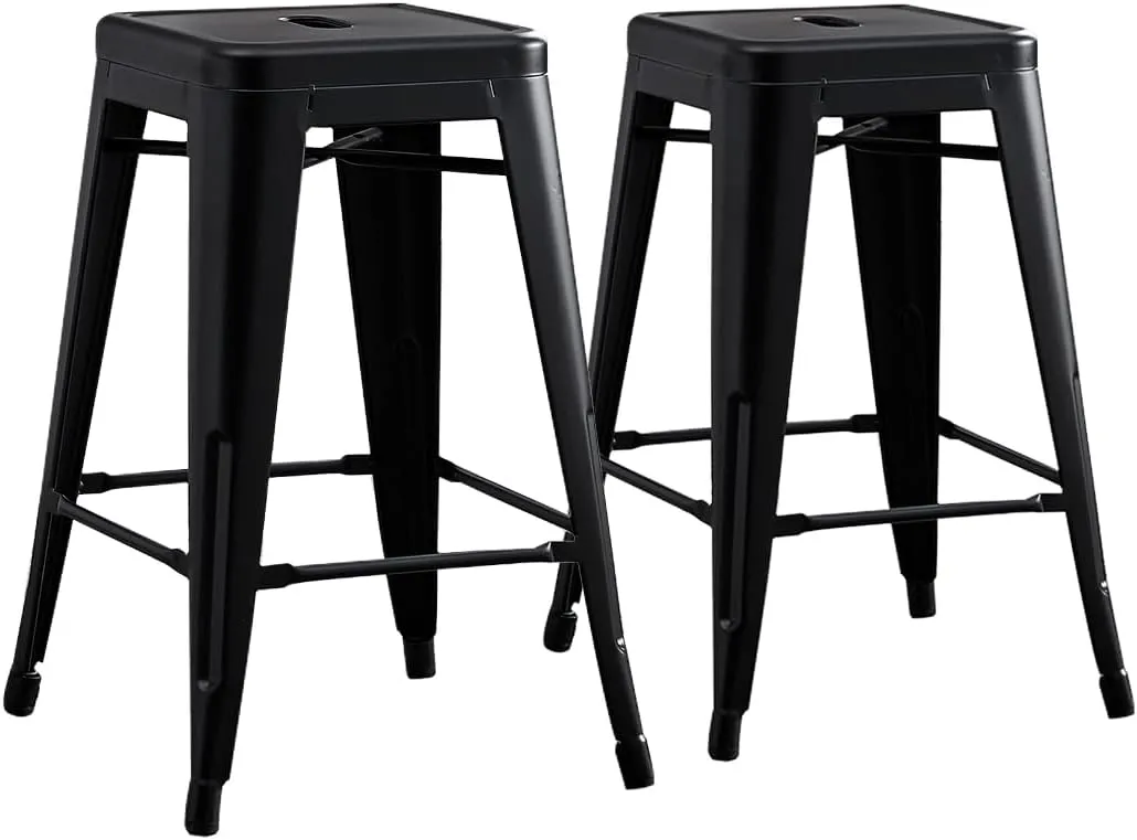 AC Pacific 24” Metal Backless Barstool Set of 2 – Country Rustic Style, Lightweight & Sturdy Build, Easy Assembly – Matte Black Finish