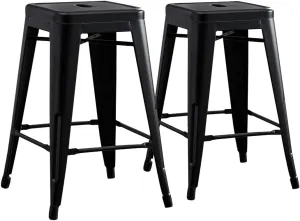 AC Pacific 24” Metal Backless Barstool Set of 2 – Country Rustic Style, Lightweight & Sturdy Build, Easy Assembly – Matte Black Finish