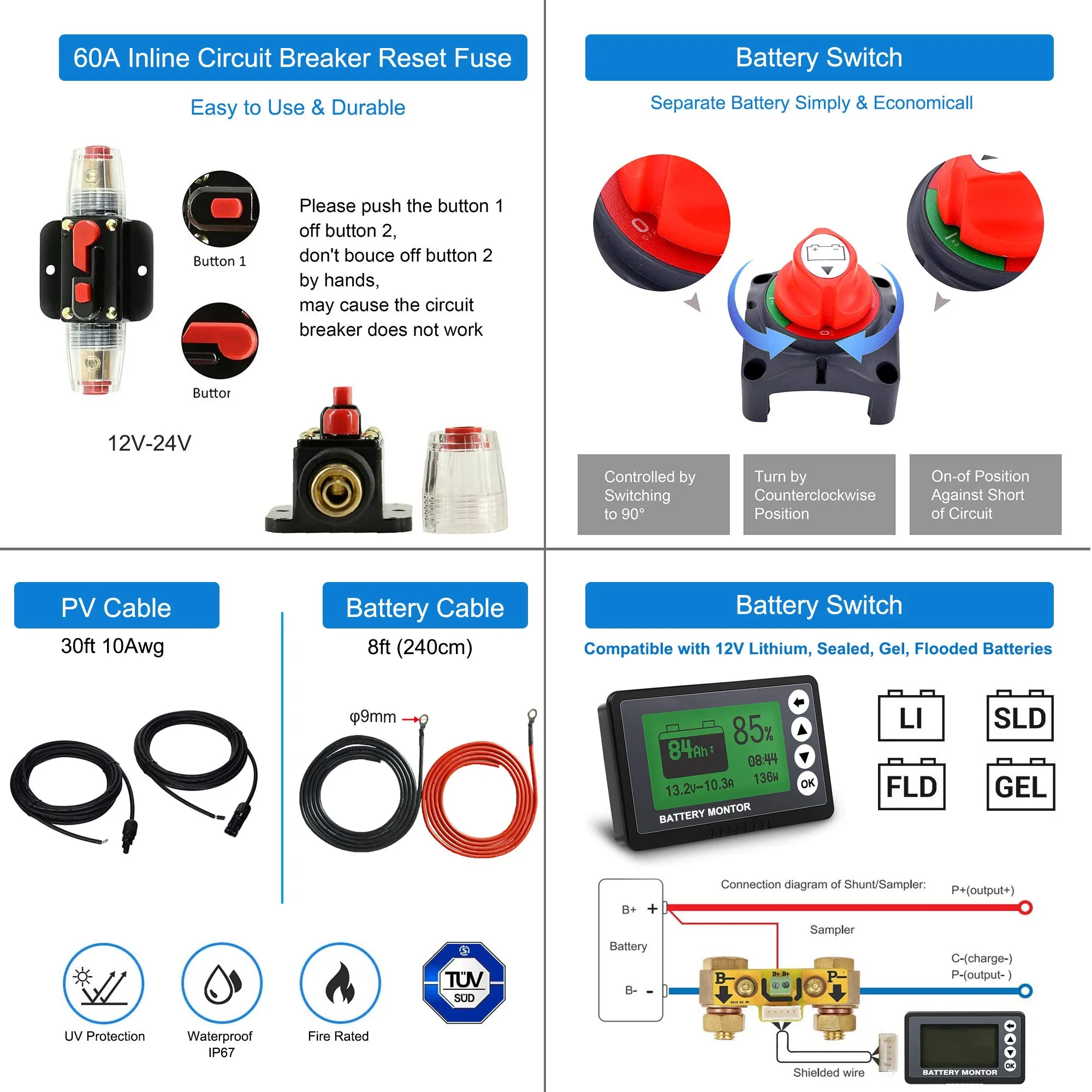 ACOPOWER Lithium Battery Poly Solar Power Complete System with Battery